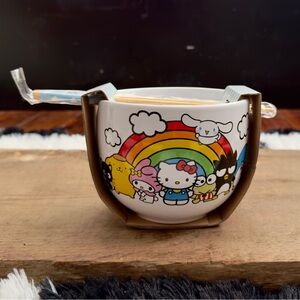Silver Buffalo Sanrio Hello Kitty & Friends Ceramic Bowl W Chopsticks Rainbow